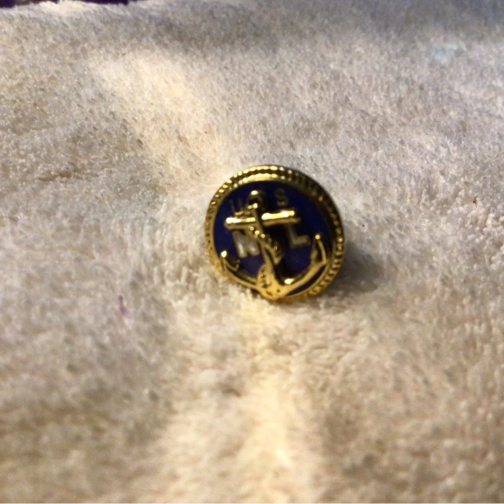 Gold Anchor Cuff Link with Navy Enamel Accent